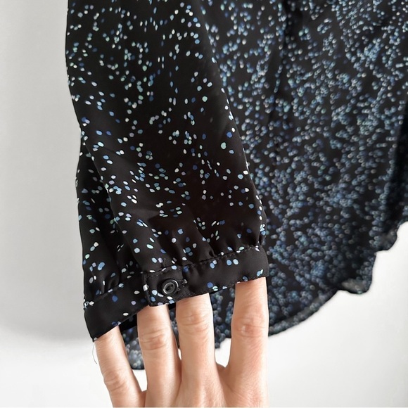 Elle Blue Speckle Dot Print Flowy Chiffon Office Casual Popover Blouse sz XS - Picture 3 of 7
